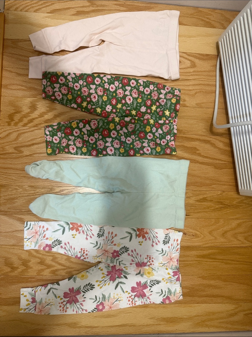 Kids Floral and Solid Leggings Pack - Pink, Green, Mint, White